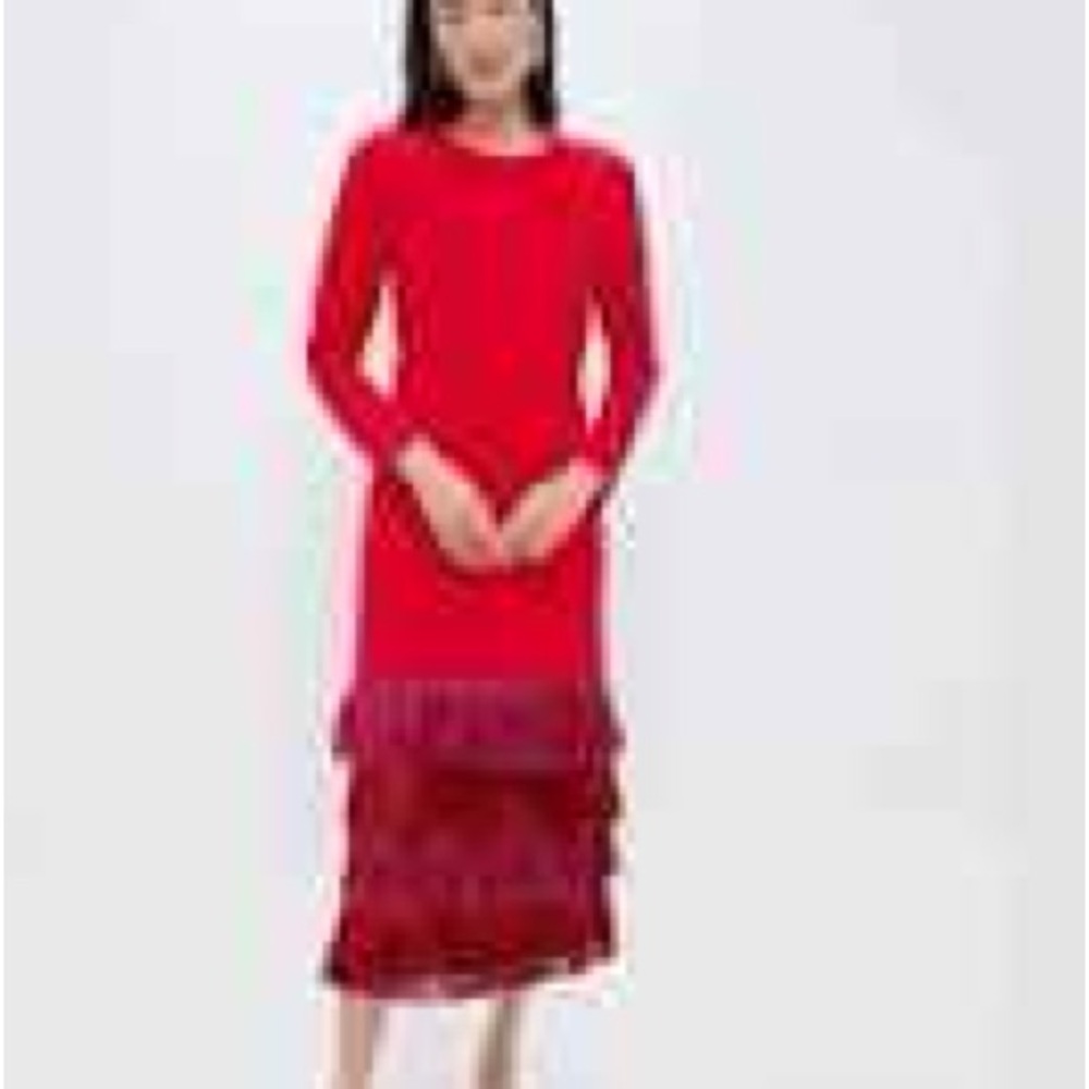 Red Dress with Fringe Details